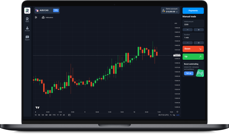 Open laptop with trading platform on screen